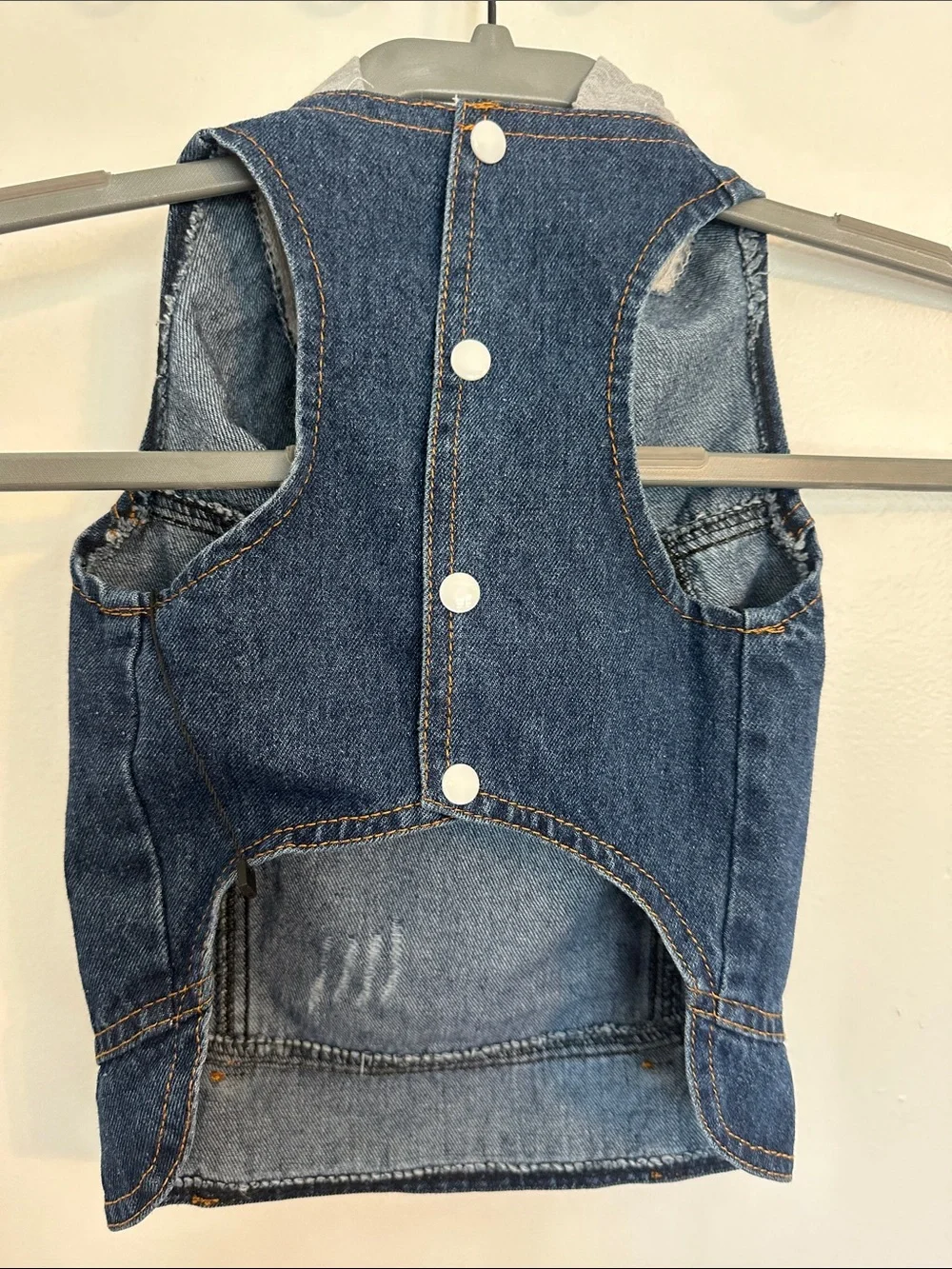 Dog Denim Vest with Gray Hood